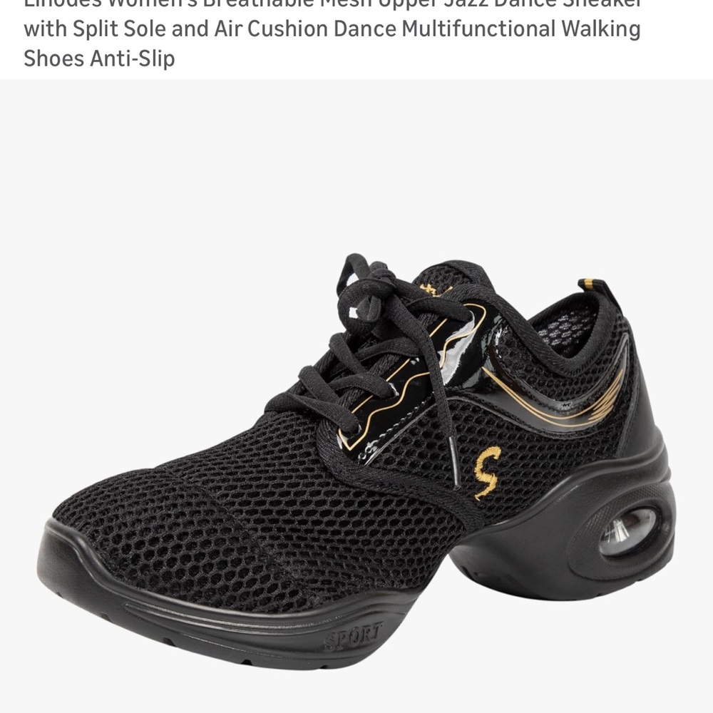 Black Mesh Dance Sneakers with Gold Accents